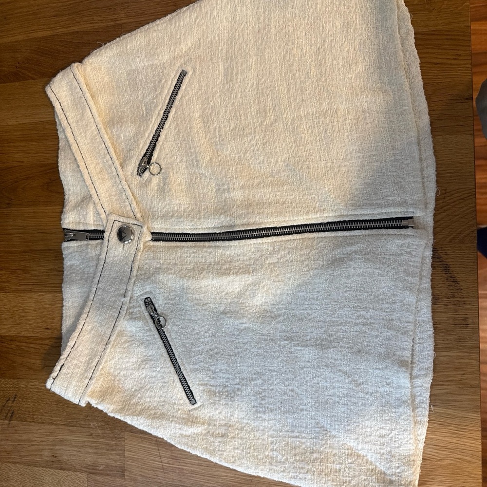 Zara Cream Tweed Zip-Front Mini Skirt